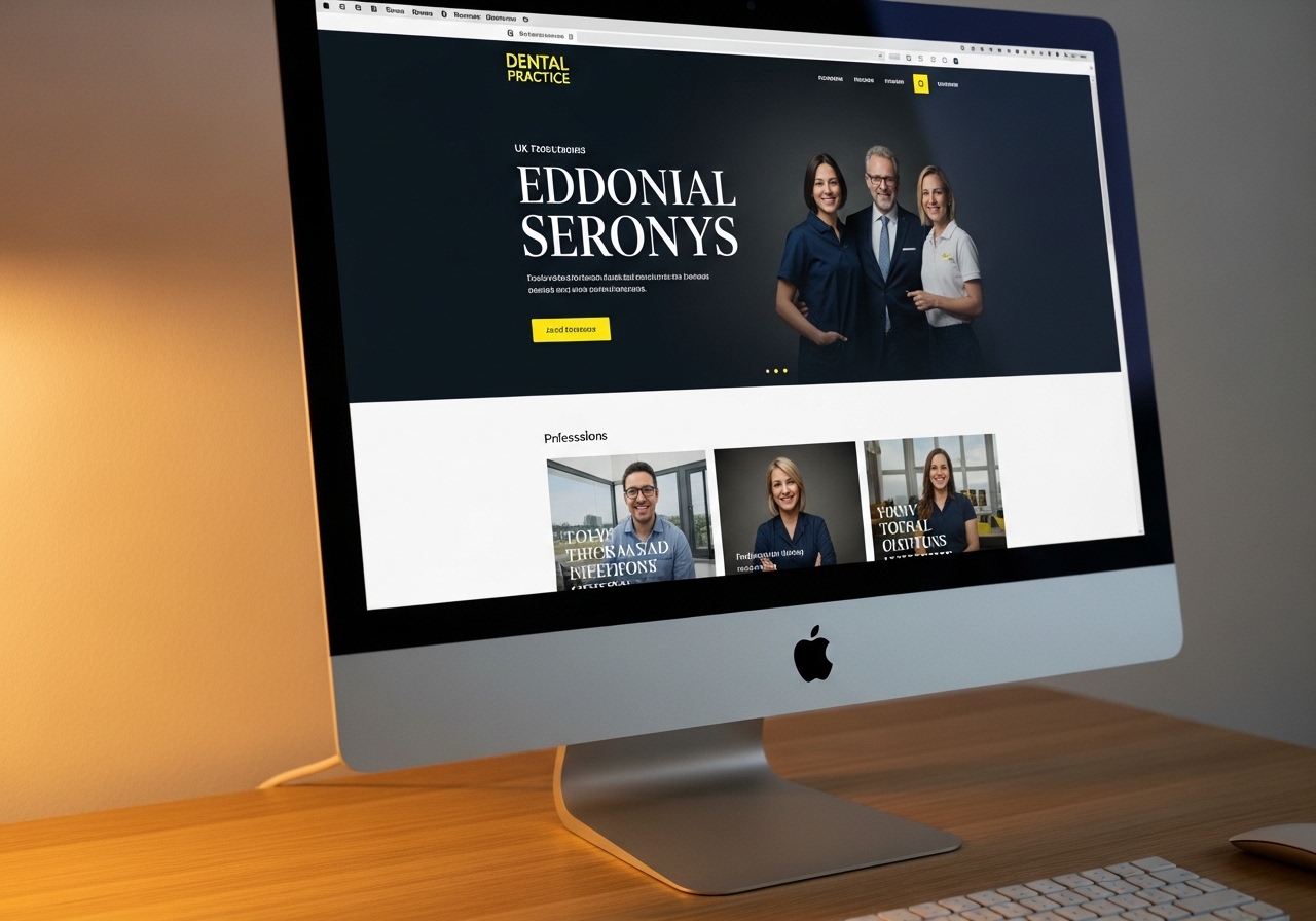 Premium dental practice website mockup with booking-first layout